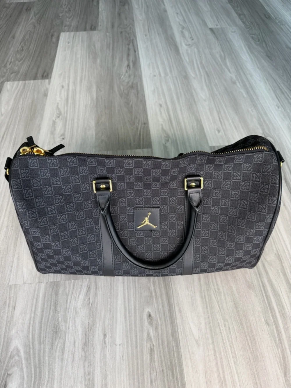 Jordan Black Monogram Duffel with Gold Accents